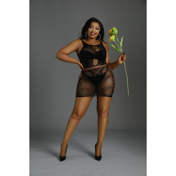 Сукня-бодістокінг Moonlight Plus Model 01 XL-XXXL Black, міні, без рукавів | Зображення 2