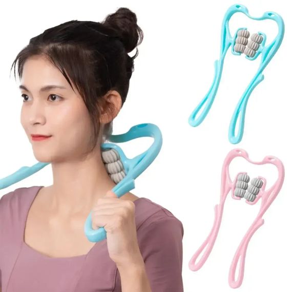 Ручний роликовий масажер для шиї Neck Stretcher з рельєфними роликами, що обертаються 360° | Зображення 1