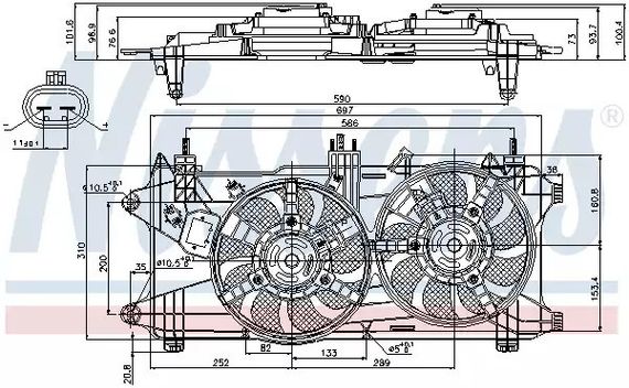 Вентилятор охолодження двигуна FIAT DOBLO (01-) 1.3 MJTD — 1.9 JTD, NISSENS (85689)