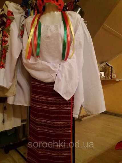 Вышиванка  женская орнамент "Бесконечник"  Цвет: белый. Цвет вышивки: белый, синий,красный домотканное полотно | Зображення 1