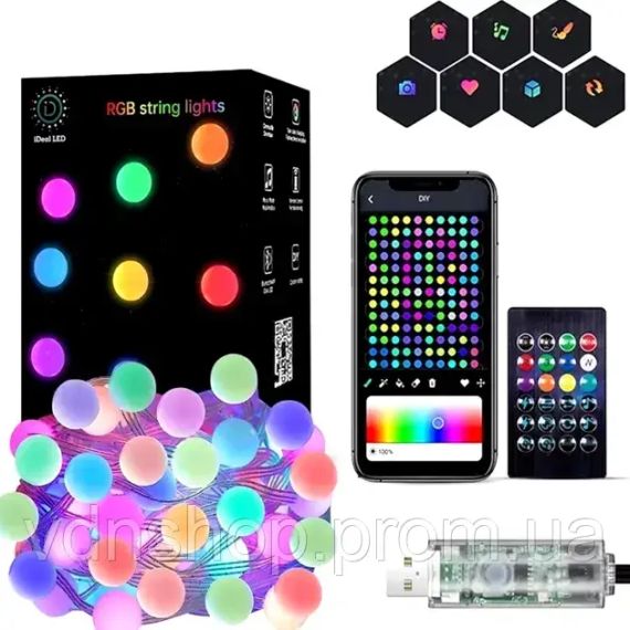 Гирлянда на елку матовый шарик 10 метров с пультом Usb Bluetooth управления с телефона модель (SFK-03) | Зображення 2