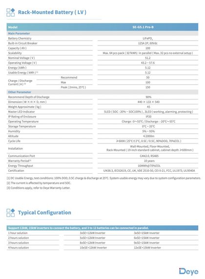 Аккумулятор низковольтный Deye SE-G5.1Pro-B (LiFePO4 51,2V 100Ah) | Зображення 9