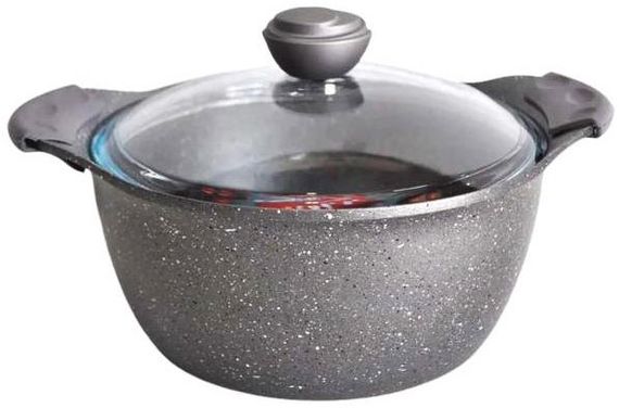 Кастрюля со стеклянной крышкой O.M.S. Collection 3120 с гранитным покрытием 22 см 3,7 л Серый (Турция)