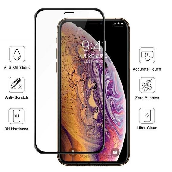 Захисне скло 2.5D на весь екран для iPhone X / XS колір Чорний | Зображення 2