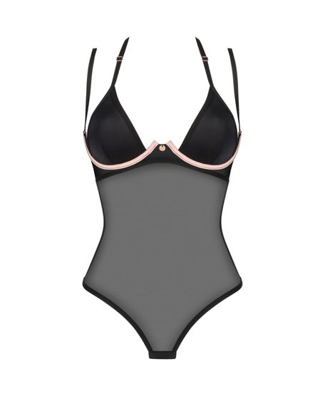 Прозрачное боди Obsessive Selinne teddy M/L Black, мелкая сетка, двойные бретели | Зображення 2