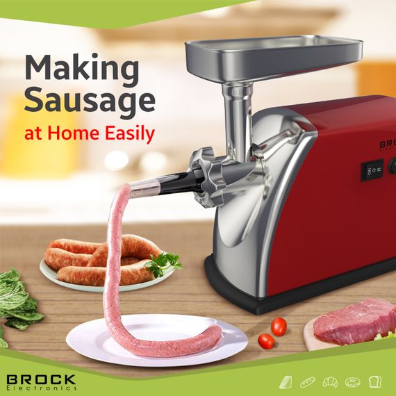 М'ясорубка BROCK  MG 1601 RD 1400Вт/2кг/хв/реверс/3 решітки/насадка для ковбас/кеббе/3 терки/червона | Зображення 4
