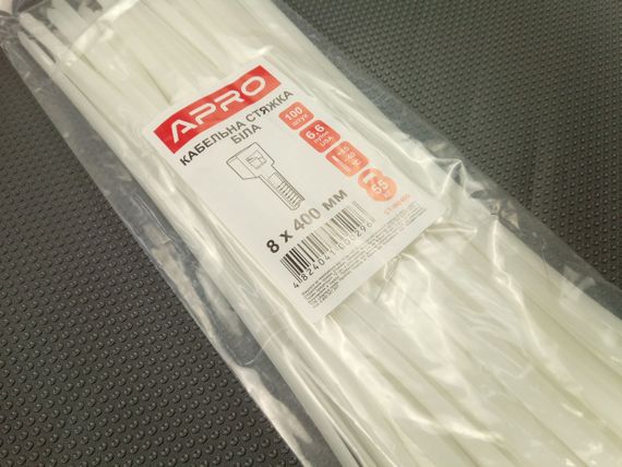 Хомут пластиковий APRO 400х7,6 (100 шт. в уп.) білий, 1 ПАКОВКА (CT-W8400) | Зображення 2