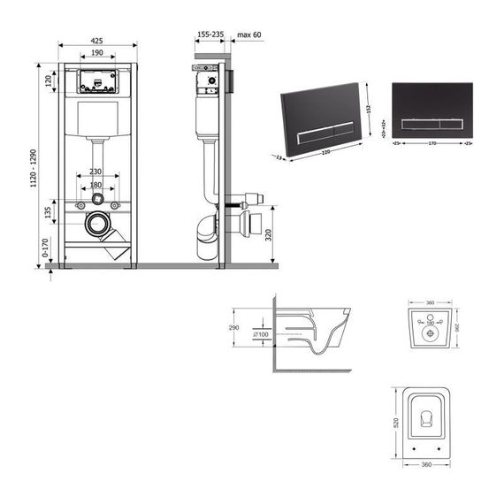 Готовое решение Qtap для ванной комнаты: подвесной унитаз Crow Ultra Quiet 520x360x290 + комплект инсталляции Nest 4 в 1 (линейная | Зображення 1