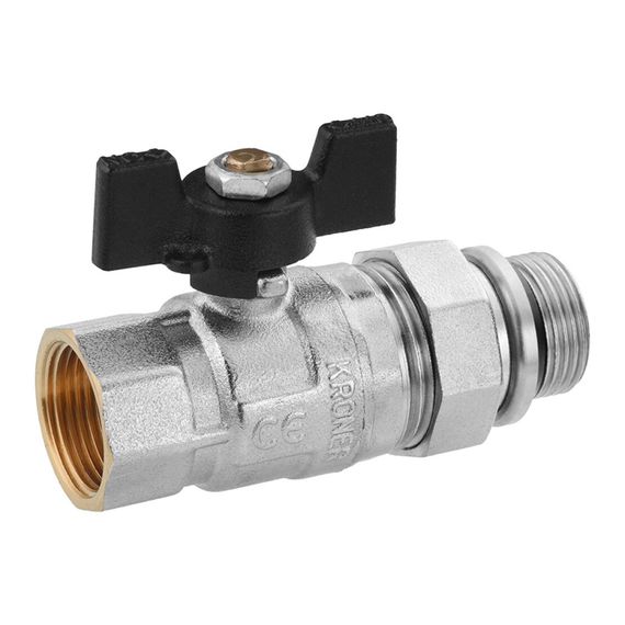 Кран-американка кульовий прямий Kroner 3/4" ВЗ PN40 метелик, нікельований (CV033221) | Зображення 2