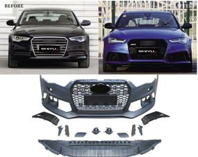 Передній бампер з чорною решіткою RS6-Style (2011-2014) для Ауди A6 C7 рр