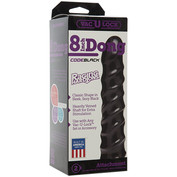 Дилдо Doc Johnson CodeBlack - 8 Inch Raging Vac-U-Lock із стимулювальним рельєфом, діаметр 3,8 см | Зображення 1