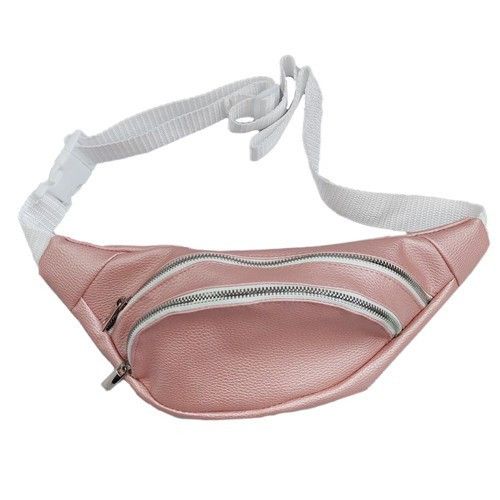 Сумка поясна бананка 4Profi з еко шкіри пудровий з двома відділеннями 21453