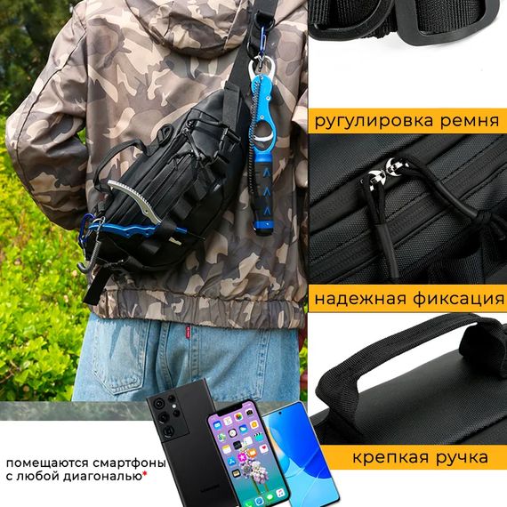 Тактична водонепроникна сумка через плече, чоловіча сумка для риболовлі та активного відпочинку | Зображення 8