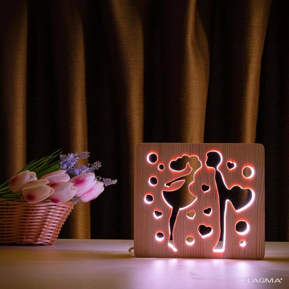 Светильник ночник ArtEco Light из дерева LED "Влюбленная пара" с пультом и регулировкой... | Зображення 5