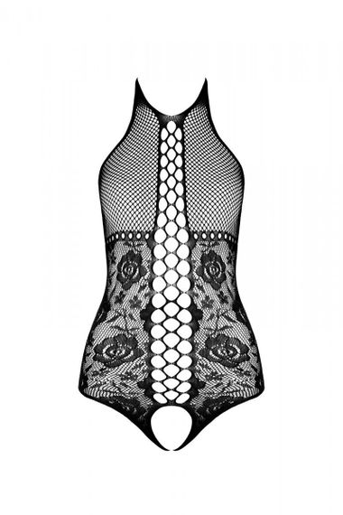 Бодістокінг з імітацією корсетної шнурівки Passion BS094 One Size, black, квітковий візерунок, з дос | Зображення 2