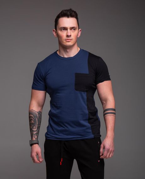 Мужская приталенная футболка комбинированная RA2322 размер XL, цвет синий | Зображення 1