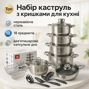 Каструлі з нержавіючої сталі, Набір каструль з антипригарним внутрішнім покриттям CT-54