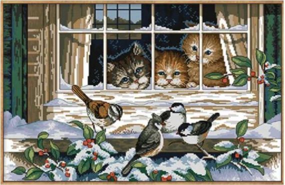 Набор для вышивания по нанесённой на канву схеме "Landscape out of the window". AIDA 14CT printed 54*37 см
