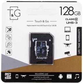 Карта пам'яті T&G microSDHC (UHS-3) 128 GB class 10 (з адаптером) Чорний
