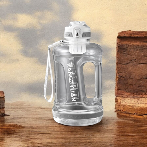 Эко-бутылка KANGZYUAN 2200 мл (2.2 л) - Белая Tritan BPA-free, ударопрочная, спортивная с ручкой и ремешком | Зображення 9