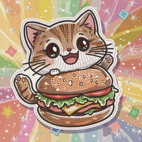 Алмазная мозаика "Котенок с гамбургером" DBS52207 неполная выкладка 25х25 см