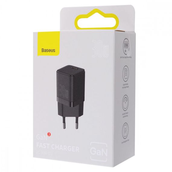 Мережевий зарядний пристрій Baseus GaN3 Fast Charger 30W (1 Type-C), Чорний | Зображення 1