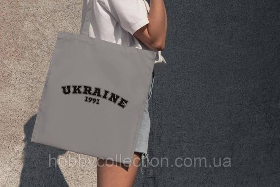 Сумка шопер із принтом "UKRAINE 1991" Сіра | Зображення 1