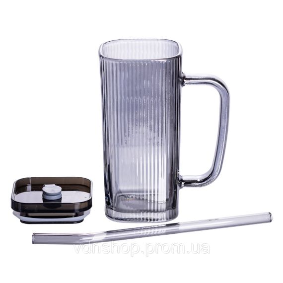 Кружка скляна з кришкою та трубочкою 280 (мл) чашка з трубочкою та кришкою на подарунок HP-19-52 | Зображення 2
