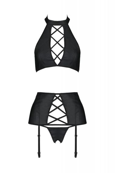 Комплект білизни з поясом для панчіх NANCY SET black S/M - Passion | Зображення 2