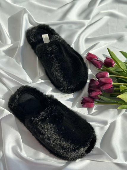 Закриті м'які хутряні чорні домашні тапочки | Зображення 3