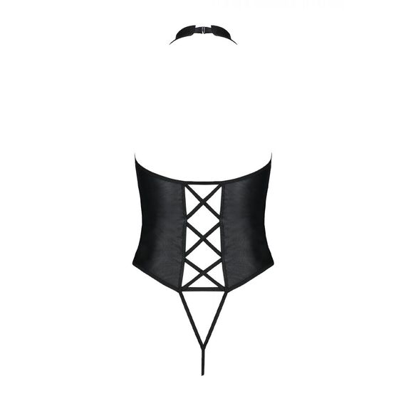 Боді з екошкіри Passion NANCY BODY 6XL/7XL black, з імітацією шнурівки та відкритим доступом | Зображення 3