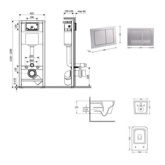 Готовое решение Qtap для ванной комнаты: подвесной унитаз Crow Ultra Quiet 520x360x290 + комплект инсталляции Nest 4 в 1 | Зображення 1