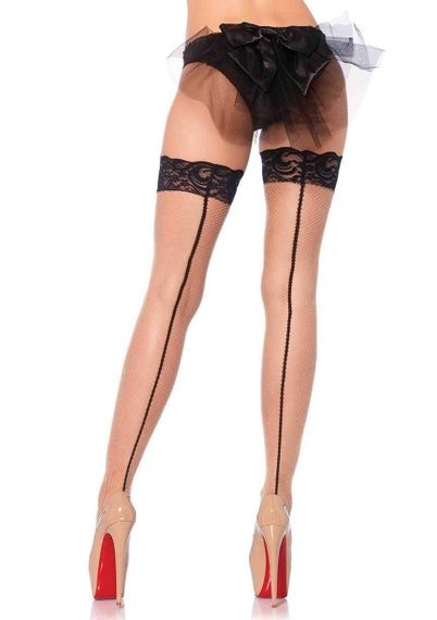 Эротические чулки в мелкую сетку с контрастным швом Leg Avenue бежевые, O/S Sex Aura