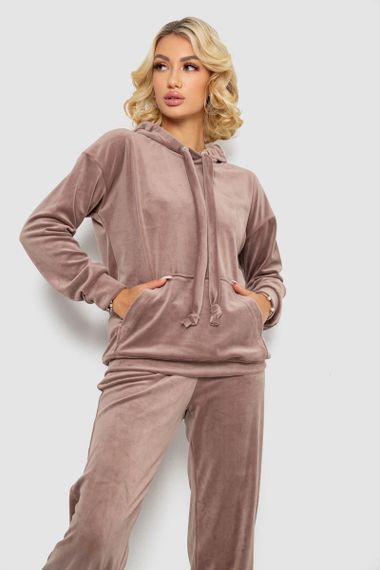Спортивный костюм женский велюровый, цвет темно-бежевый, 241R1530-5 | Зображення 1