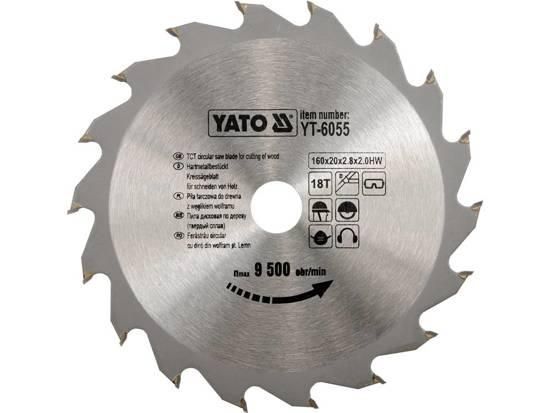 Диск пиляльний победітовий по дереву 160х20мм 18 зубів YATO YT-6055