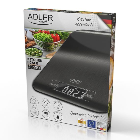 Ваги кухонні електронні Adler AD 3183 чорні до 5 кг з металевою платформою з нержавіючої сталі | Зображення 9