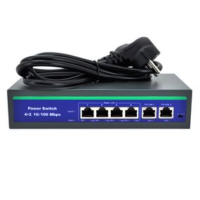 Комутатор POE 48V з 4 портами POE 100Мбит + 2 порт Ethernet (UP-Link) 100Мбит, корпус - метал, Black, БП вcтроенний, Q20
