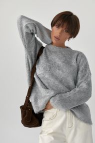 В'язаний светр із пухнастої пряжі - сірий цвет, ONE SIZE (є розміри)
