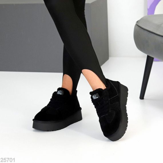 Черные кроссовки угги натуральная замша с мехом Тедди на утолщенной подошве | Зображення 8