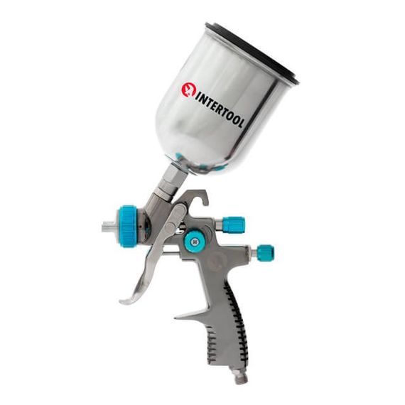 Фарбопульт пневматичний LVLP BLUE професійний, верхній металевий бачок INTERTOOL PT-01331 | Зображення 1