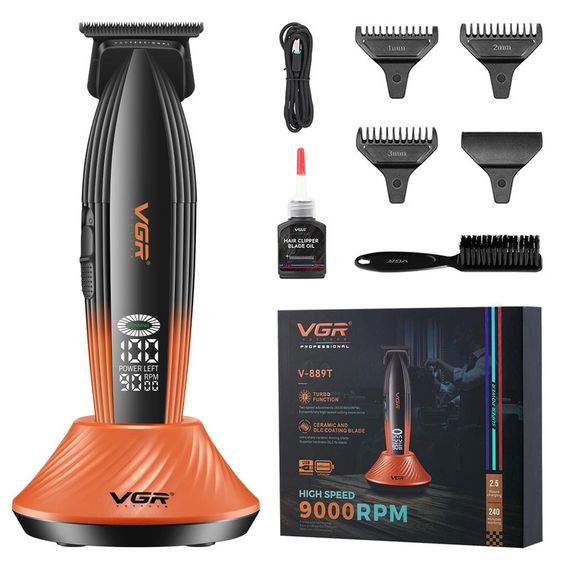 Акумуляторний тример з LED-дисплеєм VGR V-075 Pro, 4 насадки, 9000RPM (47864-V-889T_1012) | Зображення 2