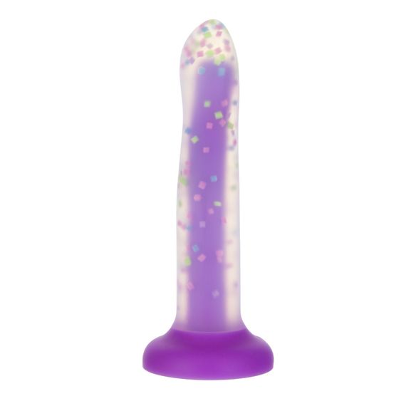 Фалоімітатор, що світиться в темряві, ADDICTION Rave 8″, Glow in the Dark Dildo Purple Confetti, 20,3 см | Зображення 1