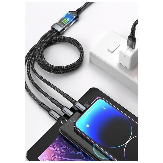 Дата кабель USB 2.0 AM to Lightning + Micro 5P + USB-C 1.2m 100W nylon black XoKo (SC-3100) | Зображення 2