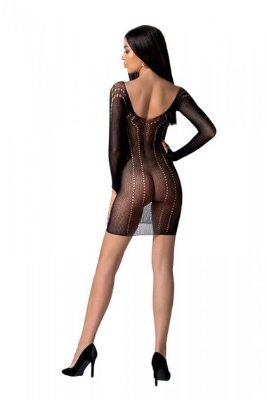 Полупрозрачное мини-платье Passion BS101 One Size, black, рукава-митенки | Зображення 1