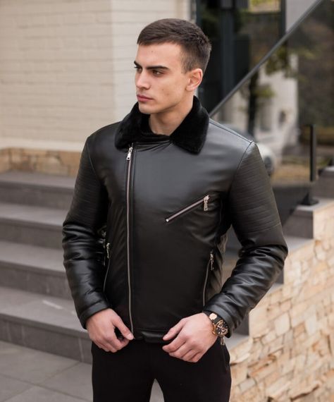 Зимова шкіряна куртка Black | Зображення 5