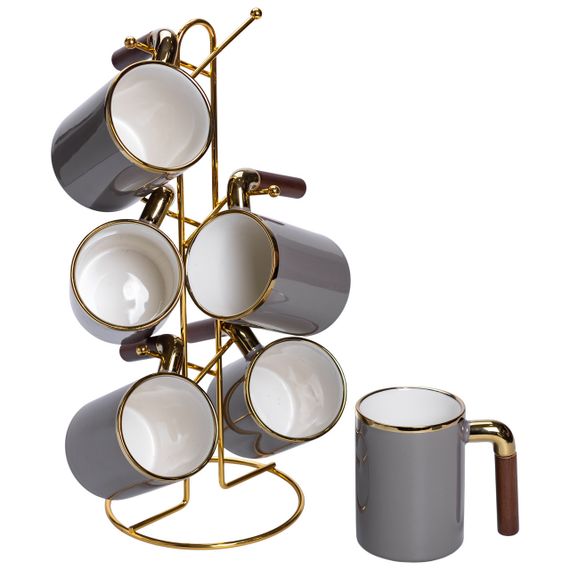 Набір із шести сірих чашок на металевій підставці (400 мл)