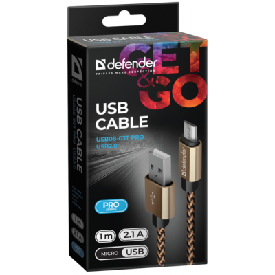 Дата кабель USB 2.0 AM to Micro 5P 1.0m USB08-03T gold Defender (87800) (87800) | Зображення 2