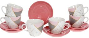 Сервіз кавовий з 6 чашок та блюдець Marble Pink-Gray 240ml
