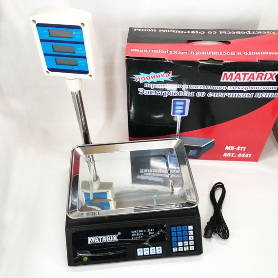 Ваги товарні Matarix MX-411+ на 50 кг, Ваги торговельні з табло, Ваги торговельні настільні зі стійкою | Зображення 3
