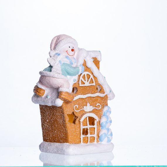 Новорічна декоративна фігурка з підсвіткою 14×9×20 см Новорічний декор Будиночок зі сніговиком з порцеляни CR-6-5 | Зображення 3